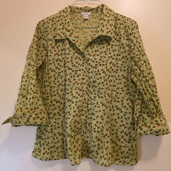 Christopher & Banks Olive / Rose Button Down Blouse M - Picture 1 of 4